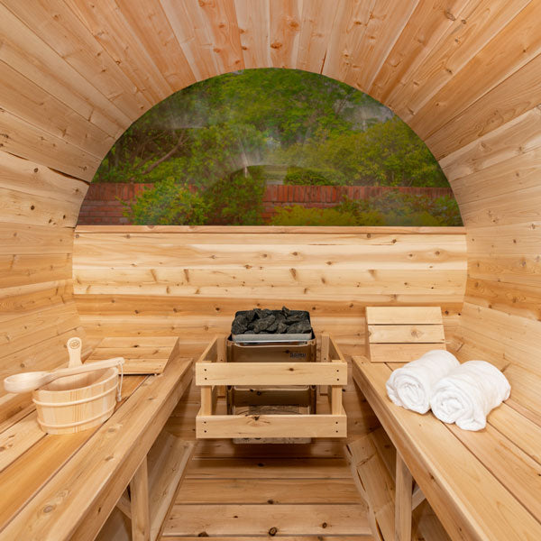Canadian Timber Serenity MP Barrel Sauna | Dundalk Leisurecraft Porch Model