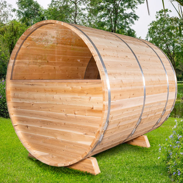 Canadian Timber Serenity MP Barrel Sauna | Dundalk Leisurecraft Porch Model